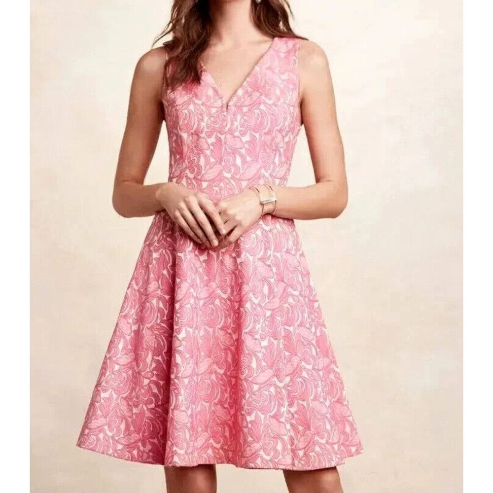 Maeve Pink Floral V-Neck Fit-and-Flare Dress - Picture 1 of 11